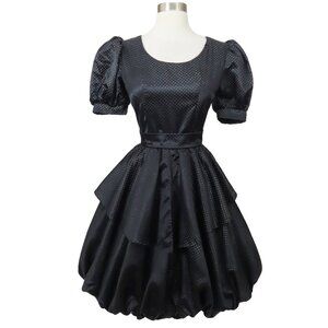 Vintage 80s Black Metallic Full Bubble Skirt Polka Dot Prom Party Dress S M